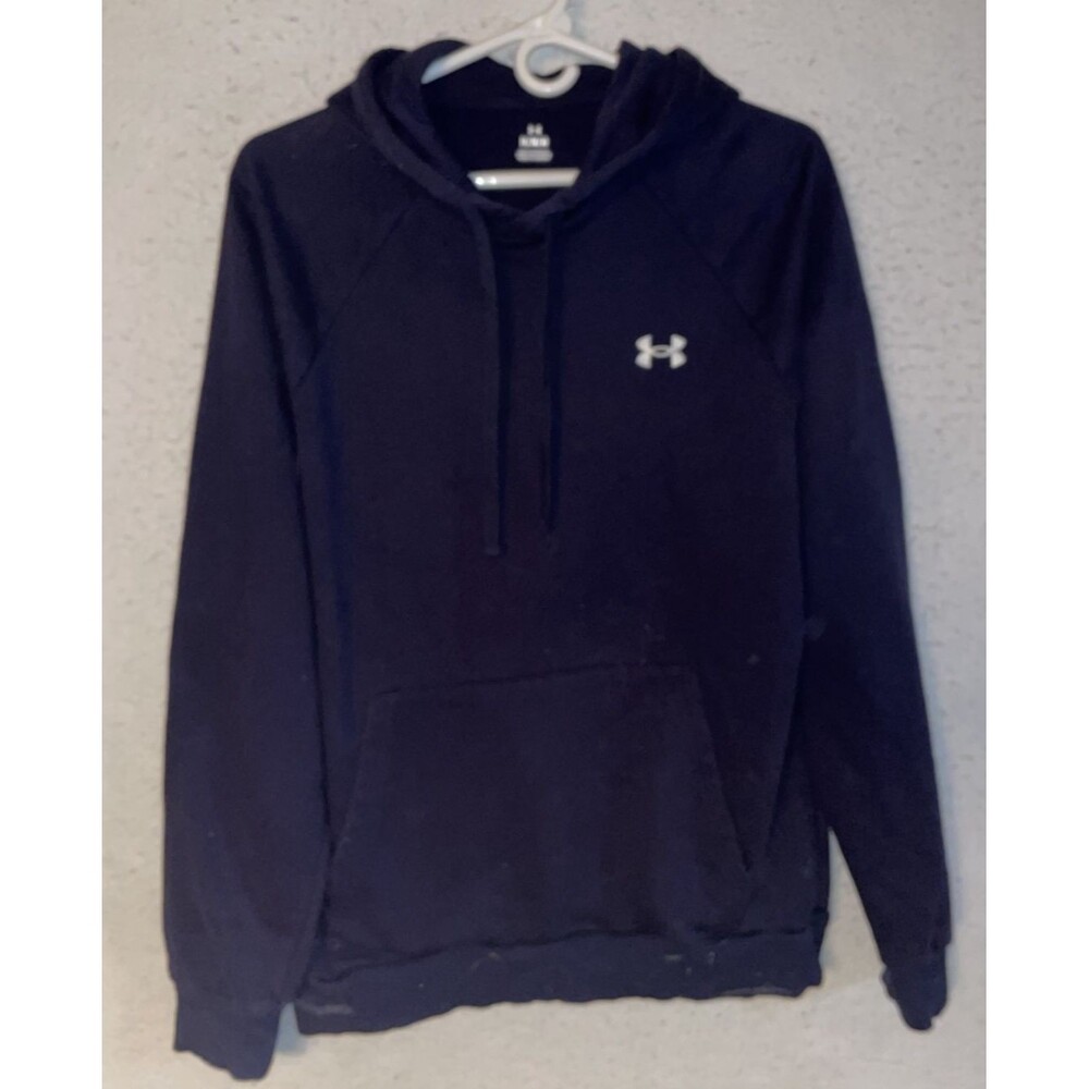 Mens Under Armour UA Rival Fleece Sweatshirt Hoodie sz M Navy Blue Pocket